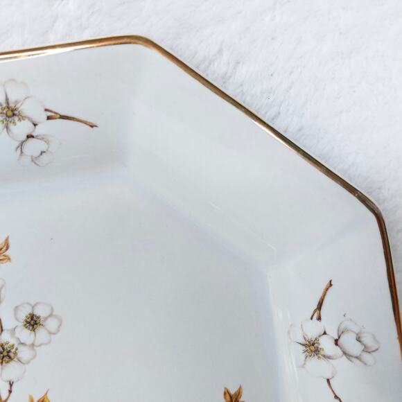 Hyalyn Pottery USA 173 Cherry Blossom Vintage Trinket Tray Catchall Hexagon - Picture 7 of 7